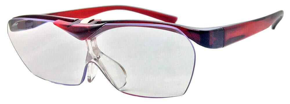Face Trick glasses 両手が使えるメガネ型拡大鏡 こだわりのケース・グラスコード・メガネクリーナ―セット 1.8倍レッド FTL04-5S