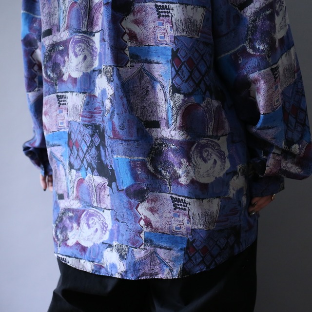 cold coloring art full pattern over silhouette silk shirt