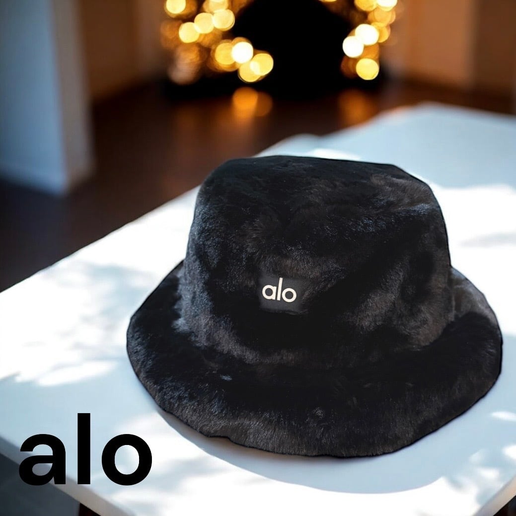 alo】【Faux Fur Bucket Hat】バケットハット ファー ブラック ロゴ