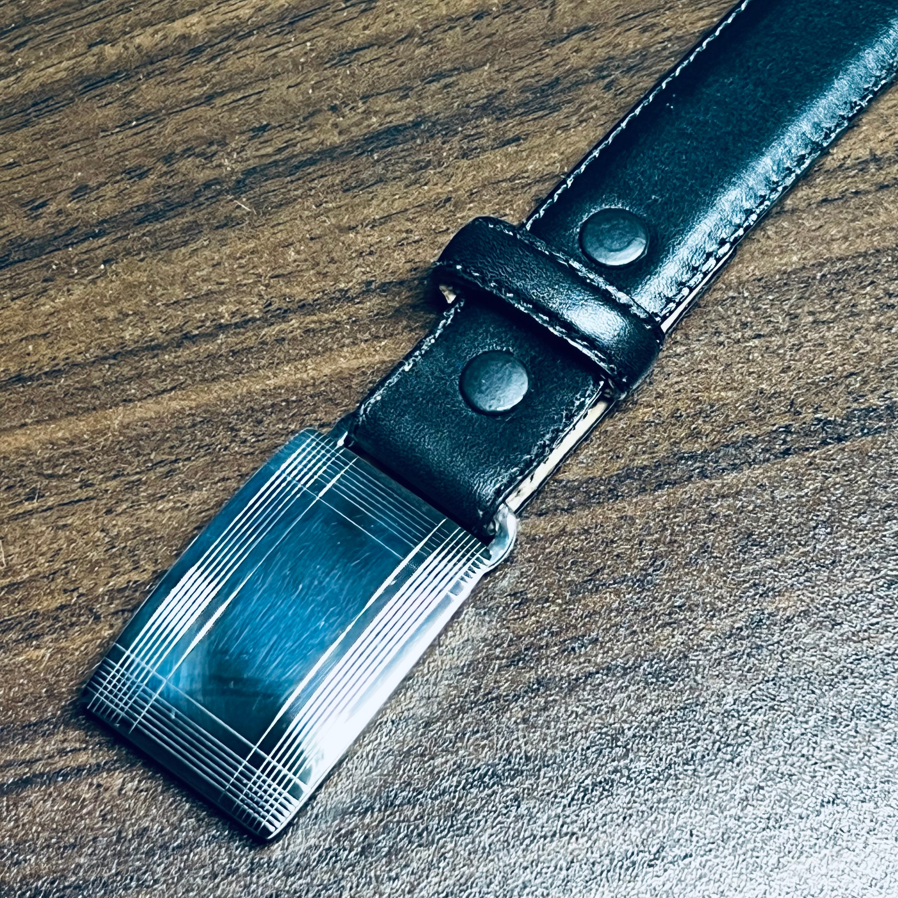 VINTAGE TIFFANY & CO. Engine Turned Stripe Slide Buckle Belt