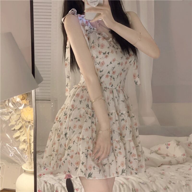 フローラルスカート ハイウェストウェスト薄手Aラインドレス サマー 大人ガーリー スウィート キュート カジュアル 夏物 花柄 萌量不足28314949738