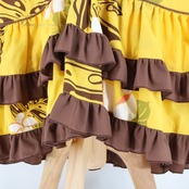 フラダンス 衣装 ワンピース ドレス イエロー系 Pintuck アシンメトリー フリル ノースリーブ モンステラ柄 花柄 かわいい 華やか 鮮やか 明るい 黄 茶 白 緑 ダンス衣装 ハワイアンダンス レディース ハワイアン アロハ ダンス レッスン 練習