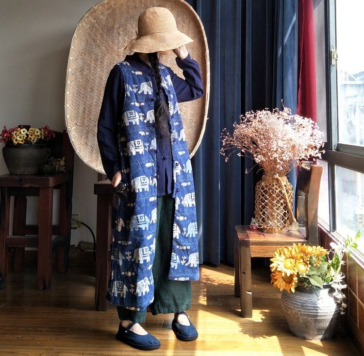 スタンダードボタンスタンドカラーカラーニットロング コットン レトロ Yiranxuaディースワード47145541764