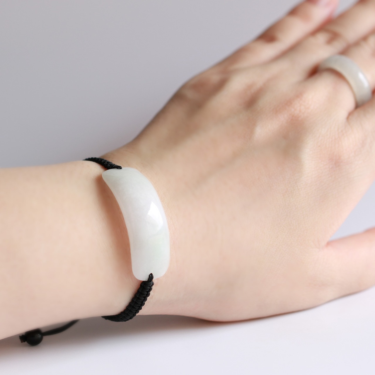 MeiNuオリジナル シルク蝋引きカマボコ翡翠ブレスレット A貨翡翠 jd_br1028