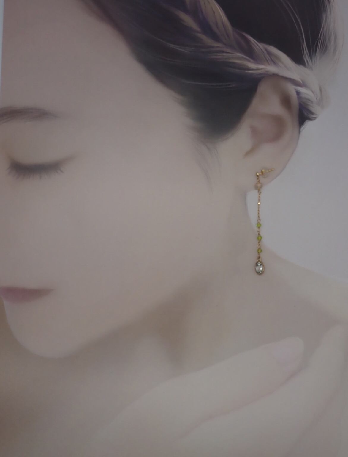 ヘルデライト石18goldロングピアス