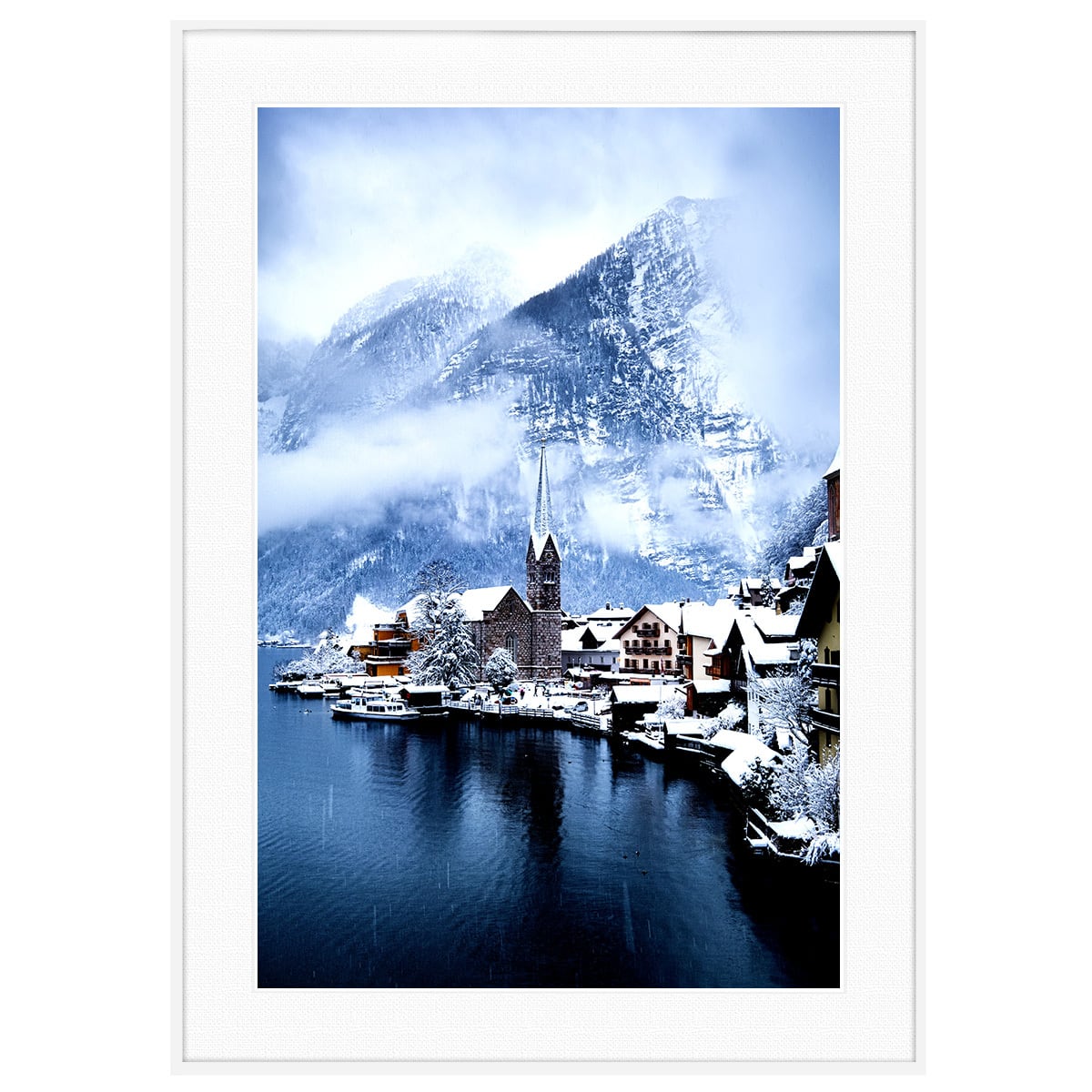 オーストリア写真 冬のハルシュタット インテリアアートポスター額装 AS2919