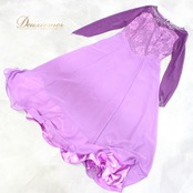 社交ダンス 衣装 スタンダード ドレス ワンピース レッスンウェア パーティ衣装 女性用 レディース オールシーズン prima boutique プリマブティック 紫 パープル系 ラインストーン レース 長袖 高品質 エレガント スカート フレア デザイン