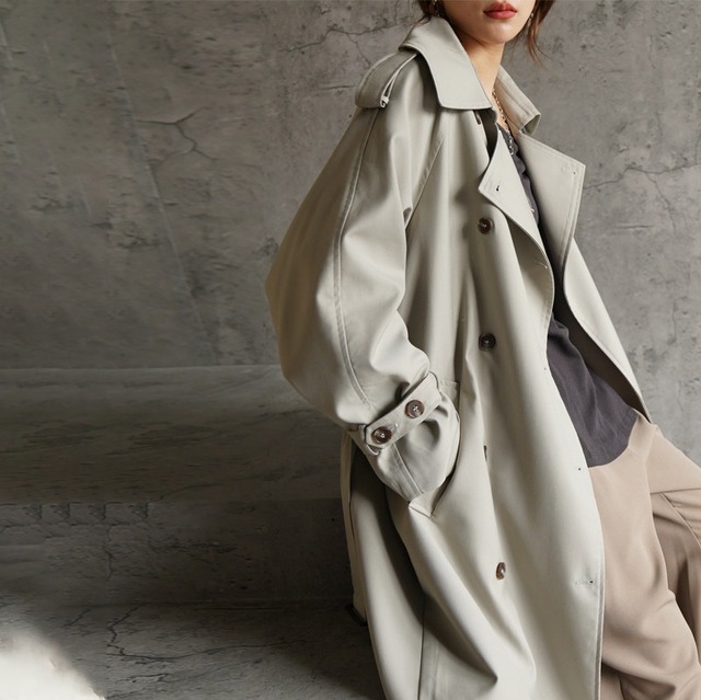 belted mid-length trench coat(2color)<c3043>