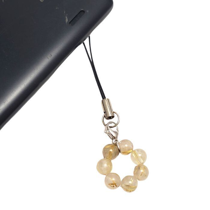 金運 ルチルクォーツ パワーストーン ストラップ 天然石 携帯