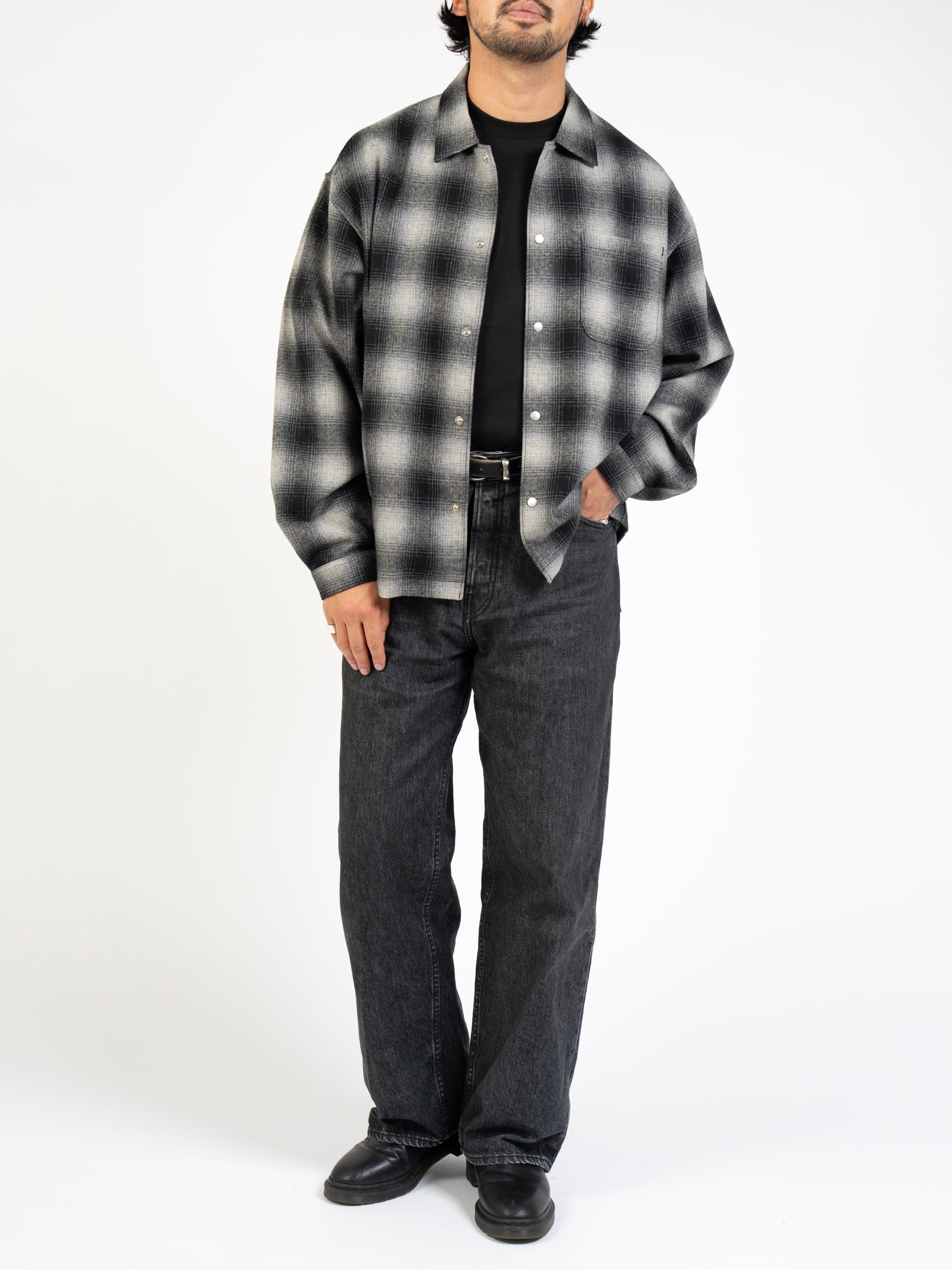 XLサイズ OVY Ombre Check Shirt Jacket Ombre Check Shirt Jacket (white×black) | OVY