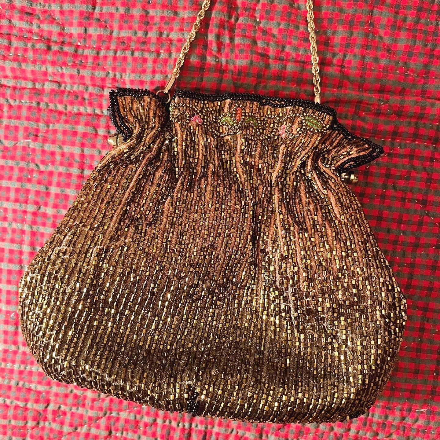 gold beads chain hand bag