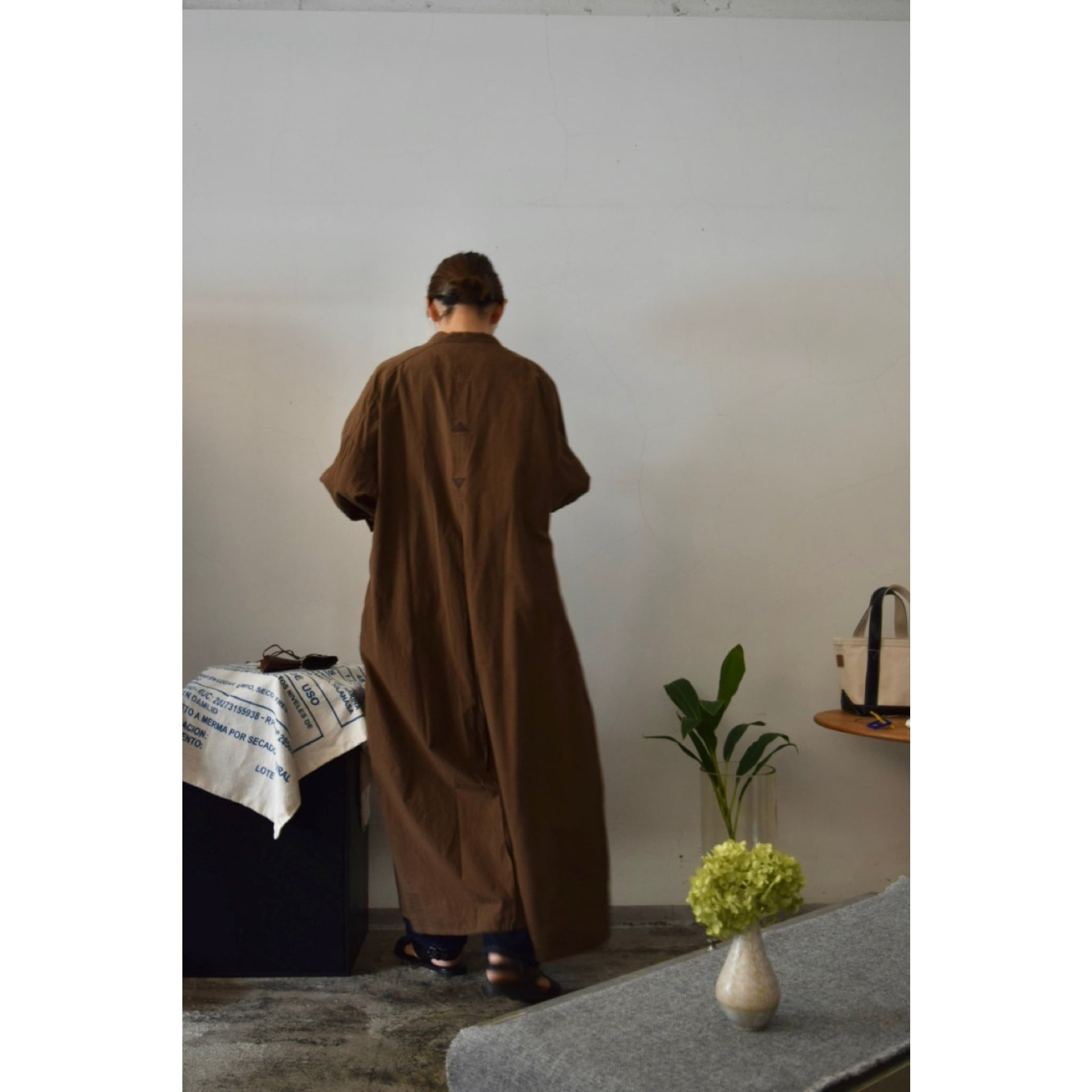 Simva 126-0019-Brn 遠州織 Pin-Stripe OnePiece Brown×Olive | O