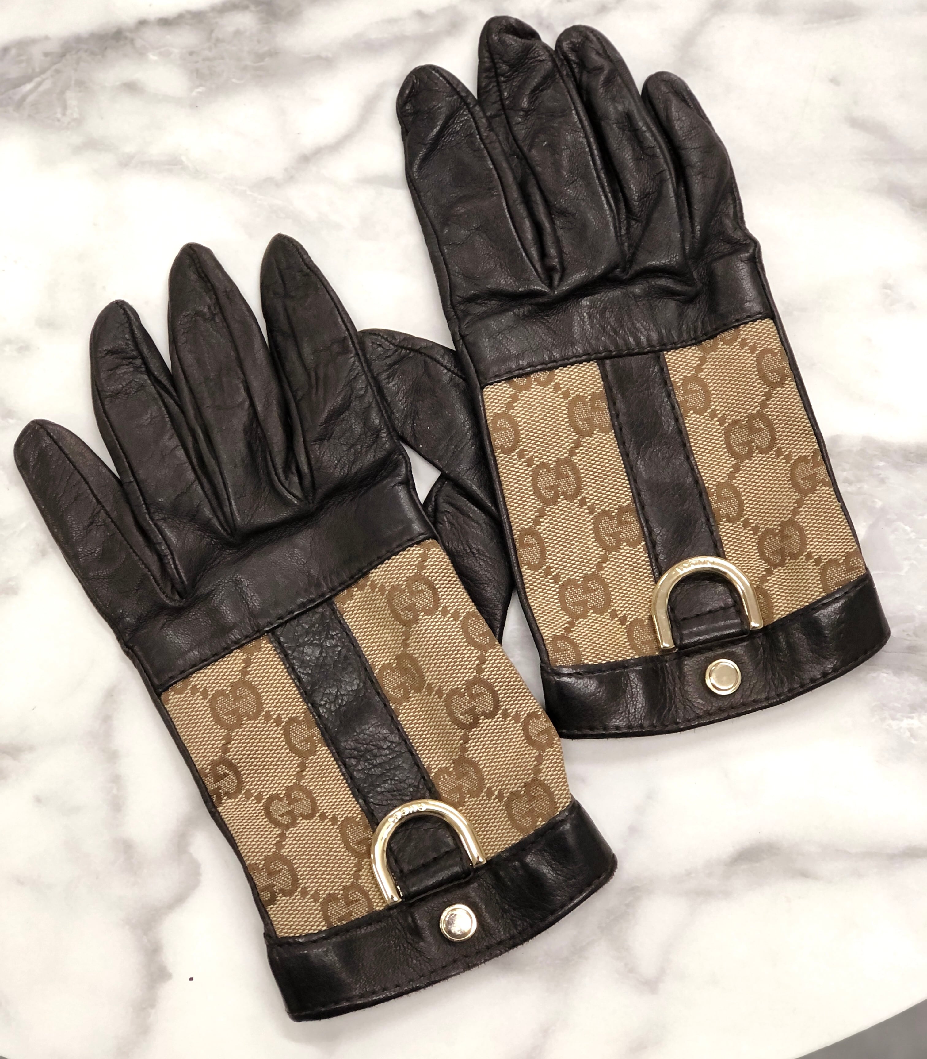 GUCCI　グッチ　GGキャンバス×レザー　グローブ　手袋　ブラウン×ベージュ　vintage　ヴィンテージ　オールドグッチ　uuwgrw |  VintageShop solo powered by BASE