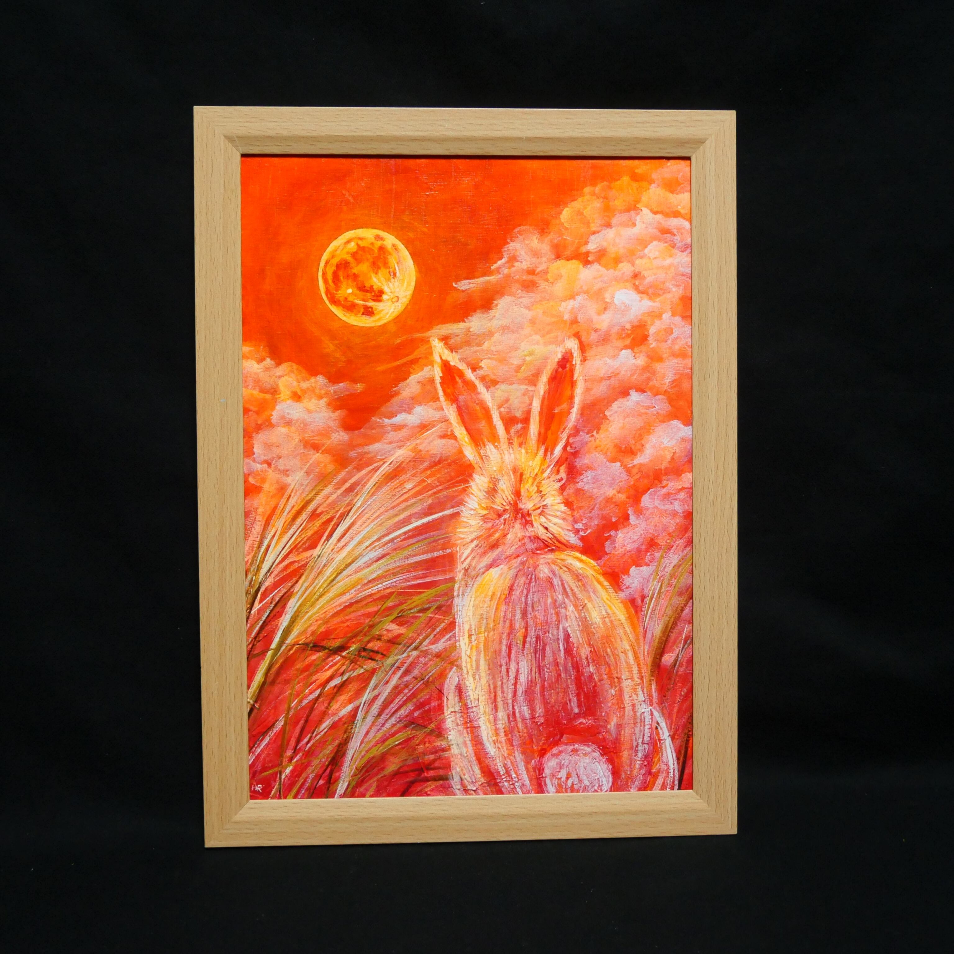 油絵 油彩 油彩画 絵画 絵【オレンジの月うさぎ】 | HIROSHI1990