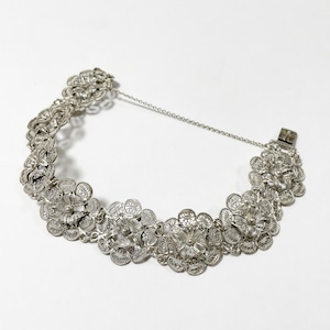 1940's〜60's Vintage 800 Silver Floral Filigree Link Bracelet From Hungary