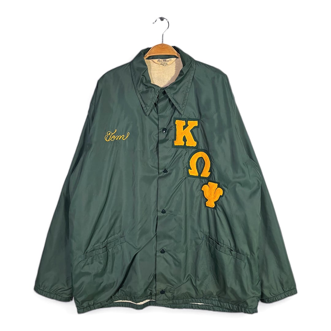 70s DON ALLESON ヴィンテージ コーチジャケット チェーンステッチ刺繍 ワッペン ダークグリーン ナイロンジャケット サイズXL 古着 DZ0806