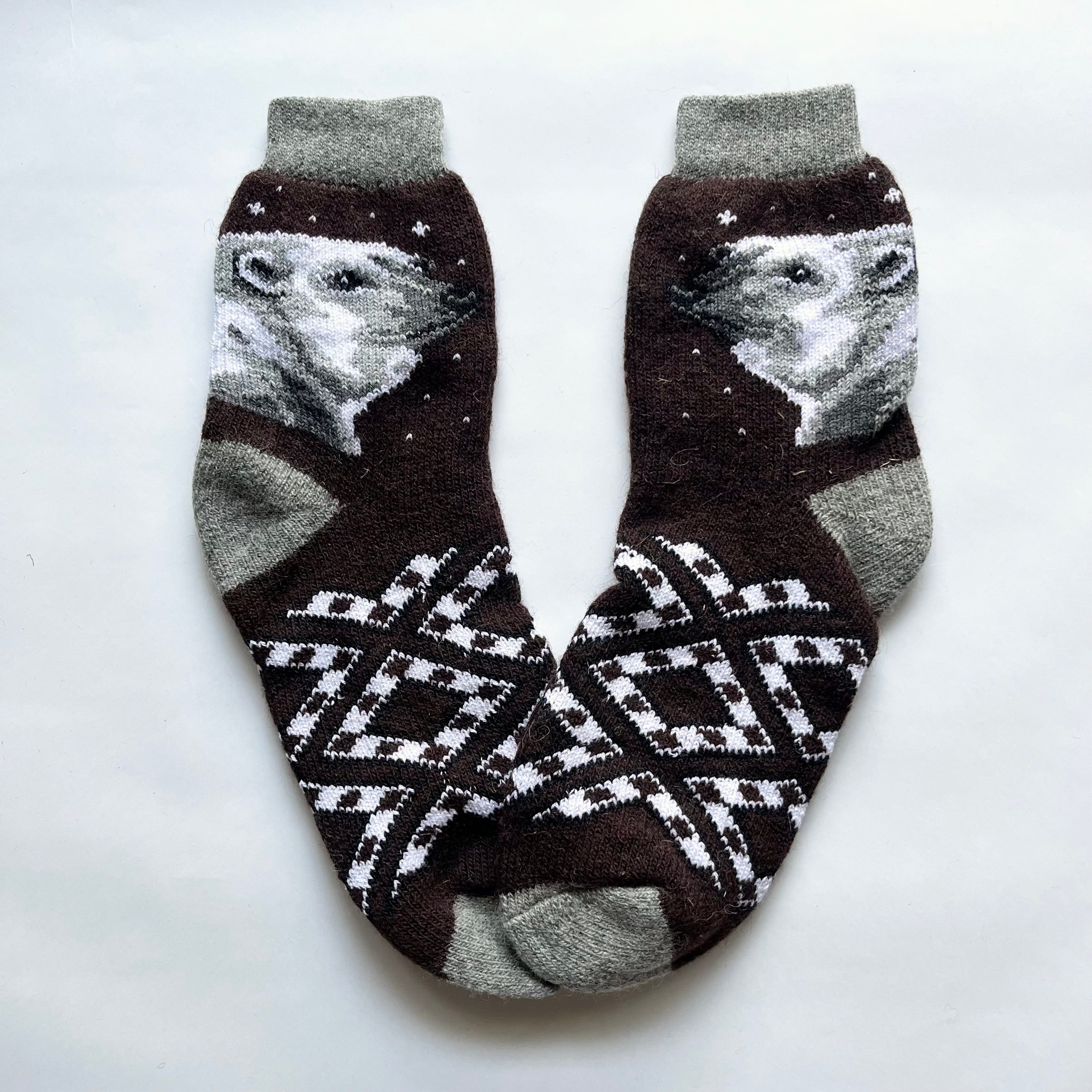 ウクライナ支援/メンズウールソックス(シロクマ柄)