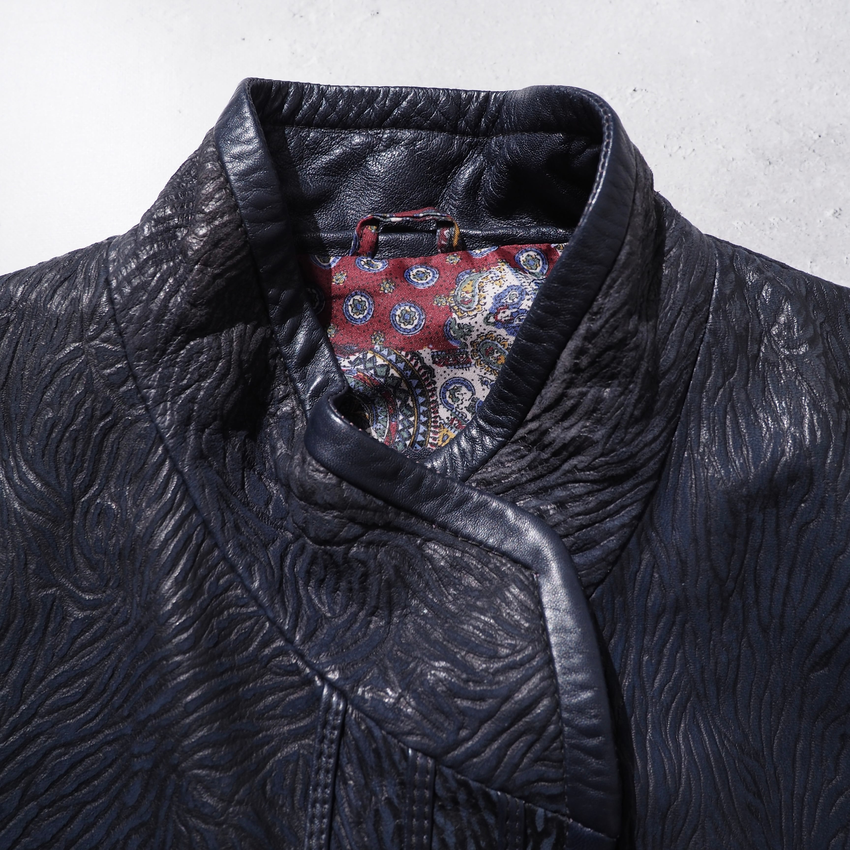 ” Adarcrea ” deformation mao collar silhouette vintage leather jacket