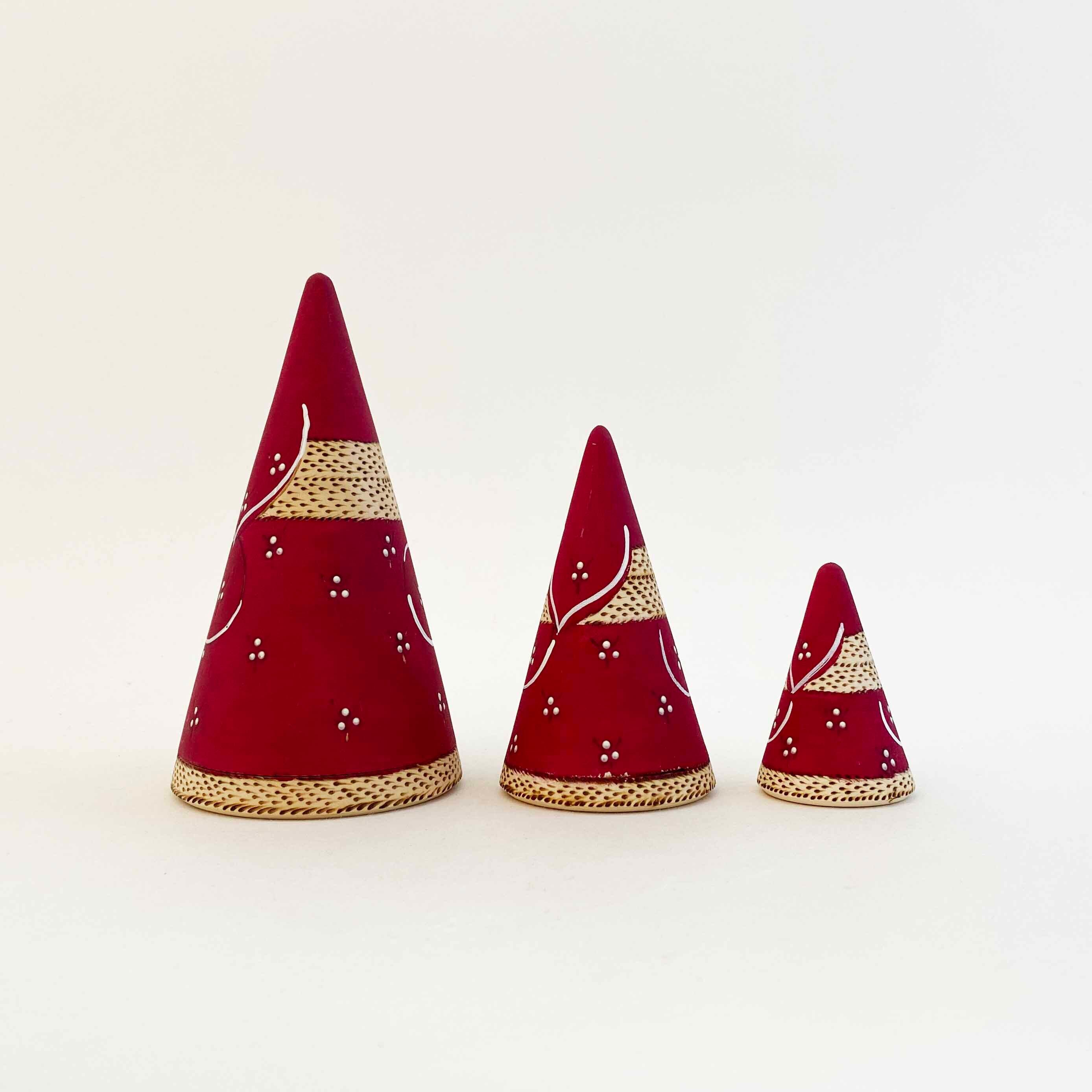 サンタ/ジェドマロースと雪だるま 焼ごて円錐マトリョーシカ(3個組)