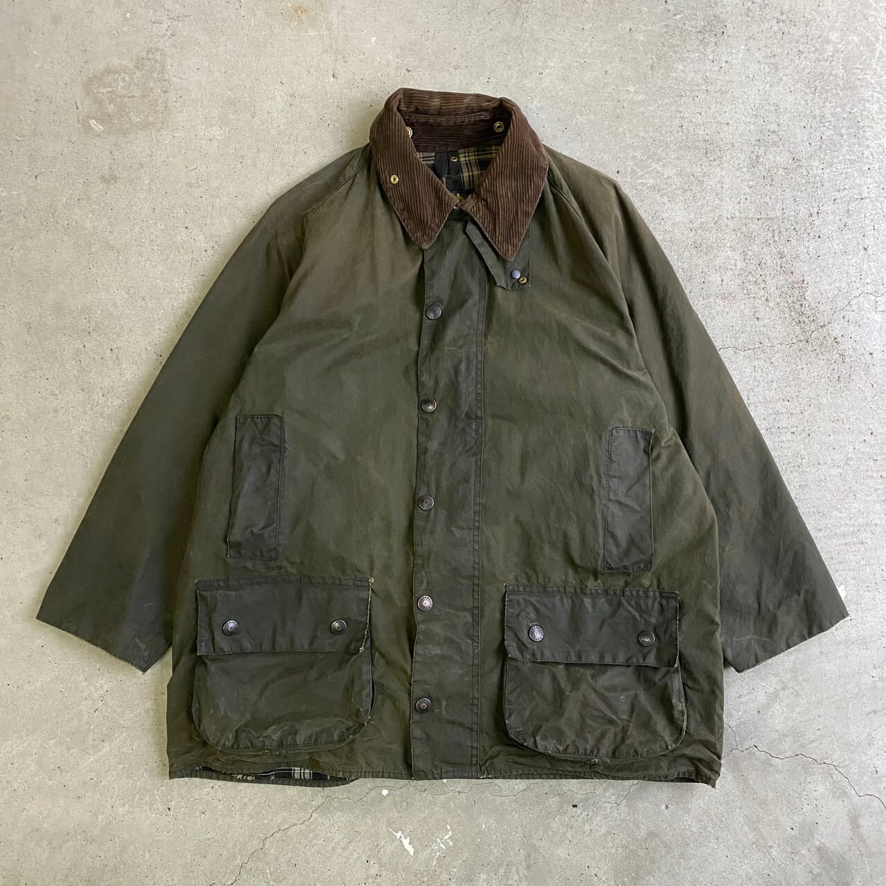 〜年代 ビンテージ 旧3ワラント Barbour バブアー BEAUFORT ビューフォート ワックスコットン オイルドジャケット s  s ヴィンテージ 英国製 C メンズL相当 古着 カーキ グリーン 緑ワークジャケットnewSACS