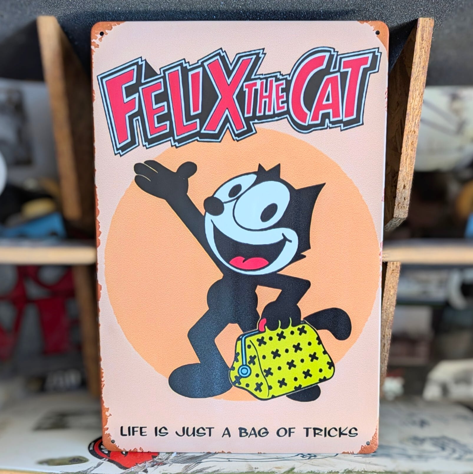 送料無料!ちょうどいいブリキ看板【 Felix the Cat / フェリックス / フィリックス】 METAL SIGN / メタルサイン / ブリキ看板 / サインボード / ビンテージ加工 〚アメリカン雑貨 アメトイ〛