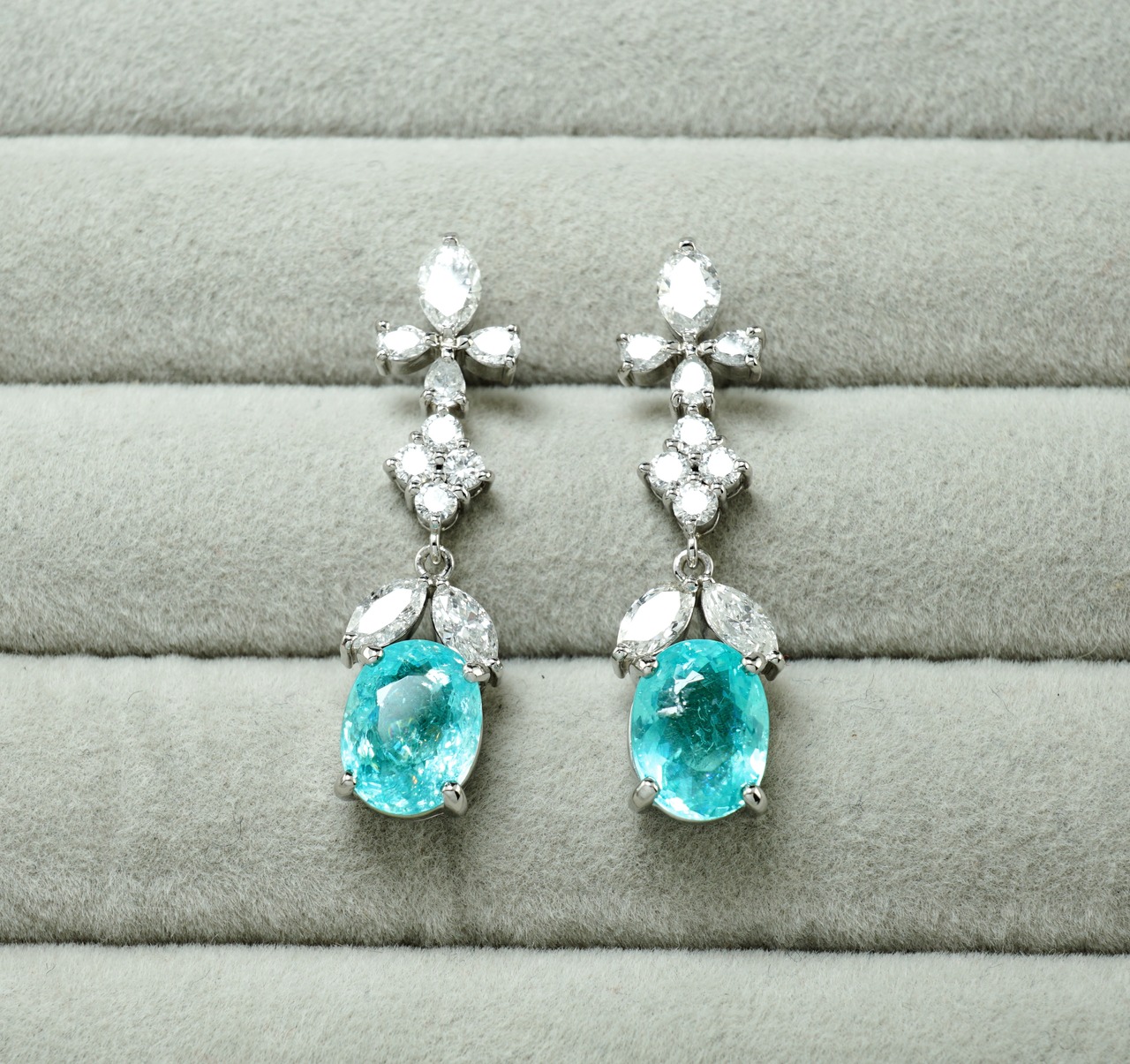 天然パライバトルマリン 3.74ct ダイヤモンド 1.69ct Pt900 ピアス  