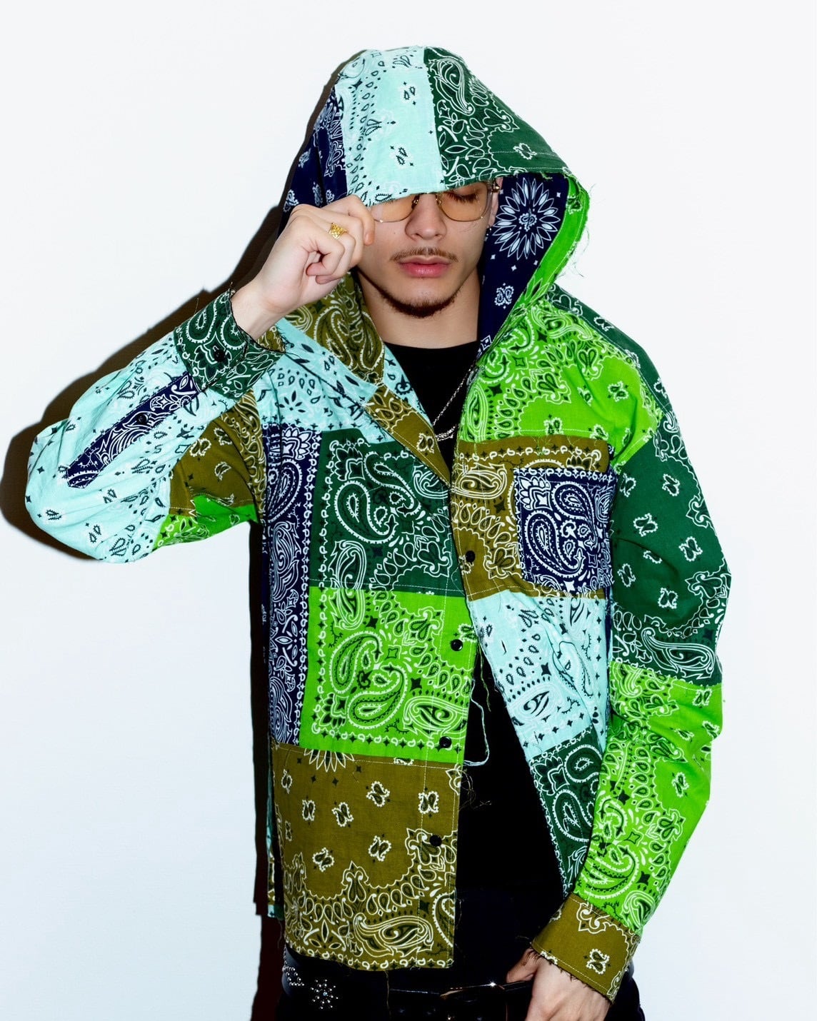 MIYAGIHIDETAKA パッチワーク 半袖シャツ Bandana Short-sleeve Shirt c/# Mint | MIYAGIHIDETAKA