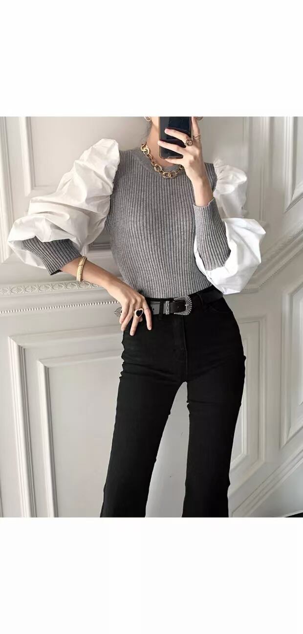 異素材ドッキングニット AJ−1079-E02