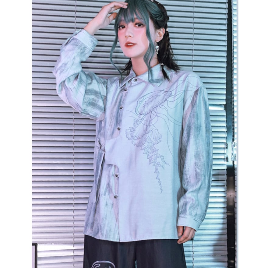 中華ゴシック デザインシャツ クラゲプリント×サブカル向け｜WithU