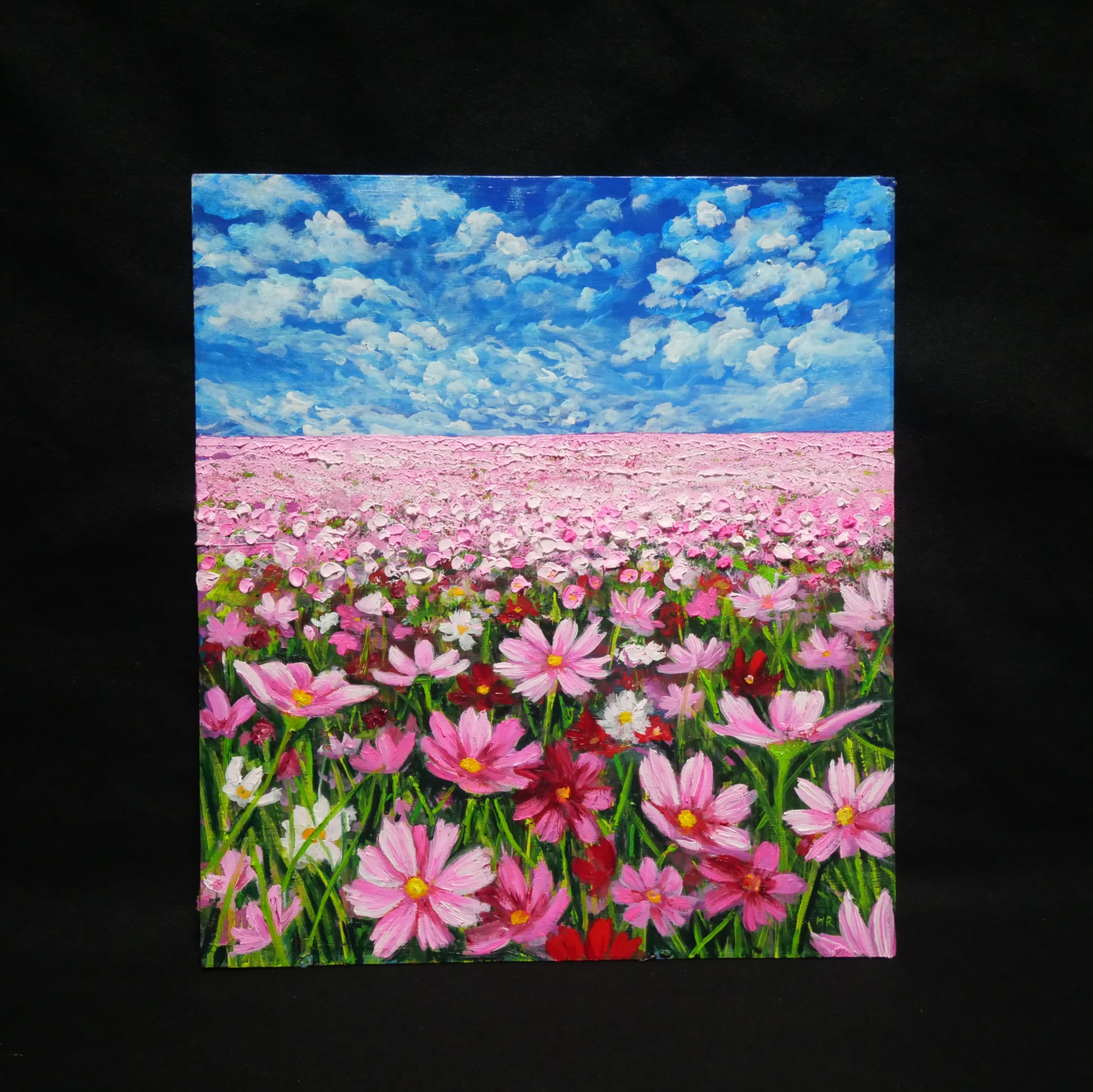 油彩画　「　夕景とコスモス　」　原画　P6号 油彩画 「 夕景とコスモス 」 原画 P6号 絵画