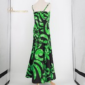 フラダンス 衣装 CC Fashions CCファッション ワンピース ドレス グリーン系 ブラック系 ハワイ製 ティアレ柄 ハワイアンプリント キャミソールドレス フレア ハワイアン ハワイアンダンス アロハ フラ ダンス レッスン 練習 緑 黒 華やか 鮮やか おしゃれ 大人っぽい