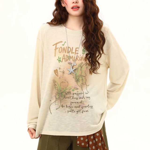 butterfly sheer long tee　バタフライシアーロングティー　J2154