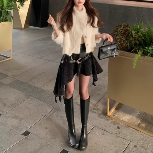 【2点セット】ファータッチジャケット＋PUレザー切替イレヘムスカート ・73800