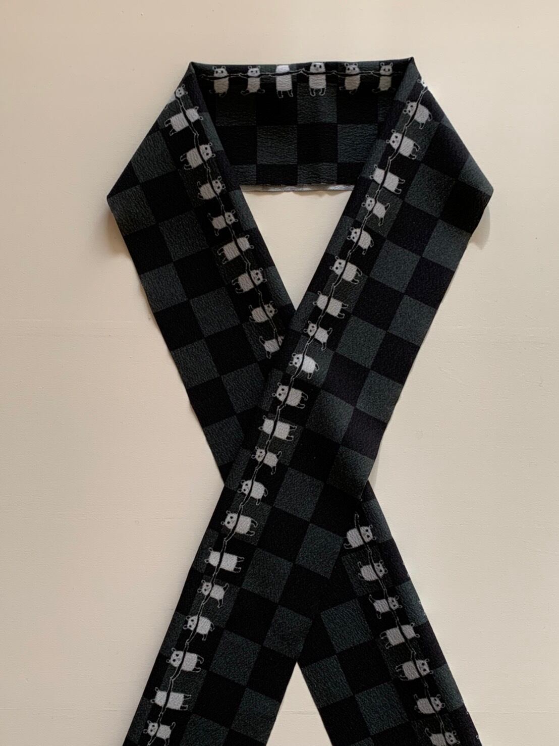 Some Pri 半衿 ならんだパンダ 市松模様 黒 Somemoyoushop ーそめもようショップー 手描友禅をはじめとした工芸作家のお店
