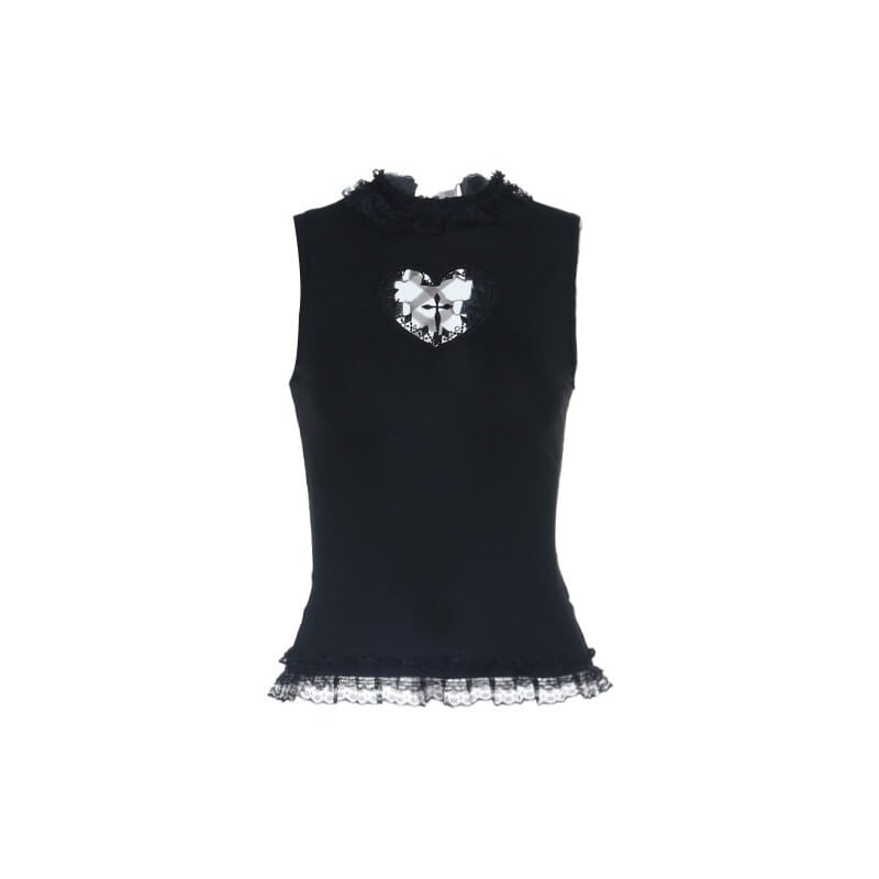Heart cutout lace tops r0157