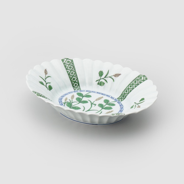 麦絵 菊型楕円鉢