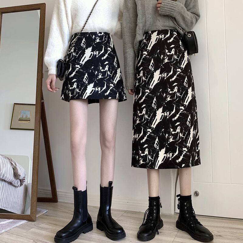 ハイウェストウェストショートスカート スプリングオータム薄手Aライン 春物 秋物 試着室7244969522