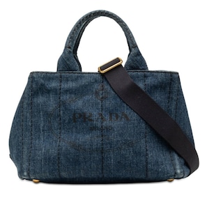 プラダ カナパ ハンドバッグ ショルダーバッグ 2WAY B2439G ブルー デニム レディース PRADA 【中古】