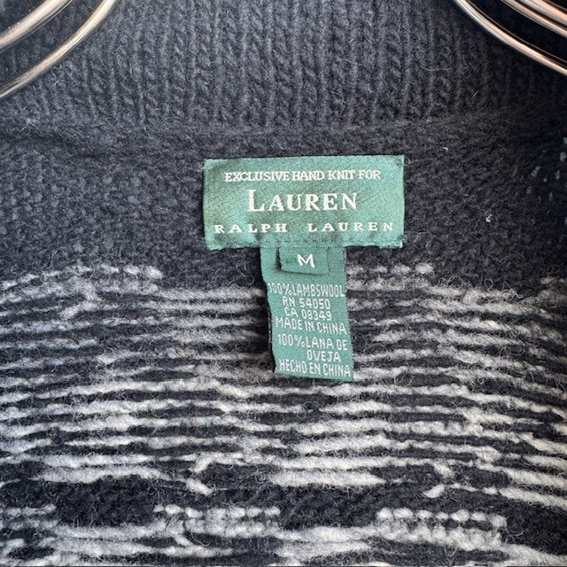 Ralph Lauren ラルフローレン ハンドニットカーディガン 80s〜90s 風車柄 ネイティブ柄 ブラック ヴィンテージ古着 M〜L 画像7