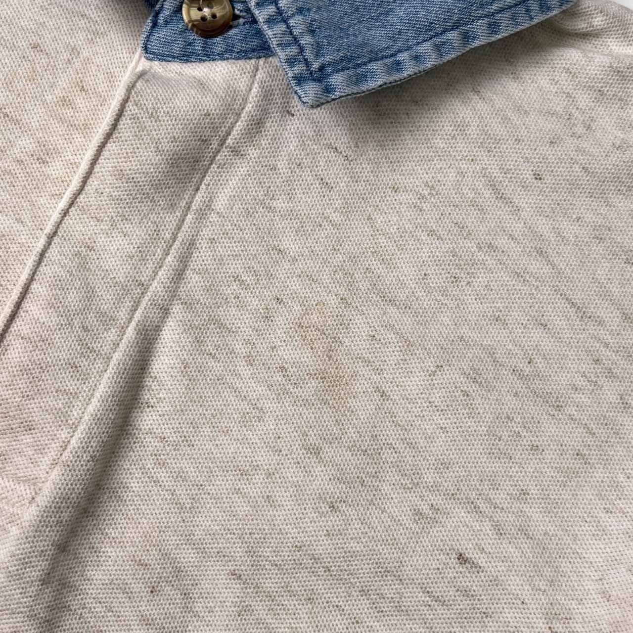 90s リネン混 CHAPS RALPH LAUREN チャップス ラルフローレン 切替デザイン 半袖 ポロシャツ M/アイボリー系 メンズ ビンテージ