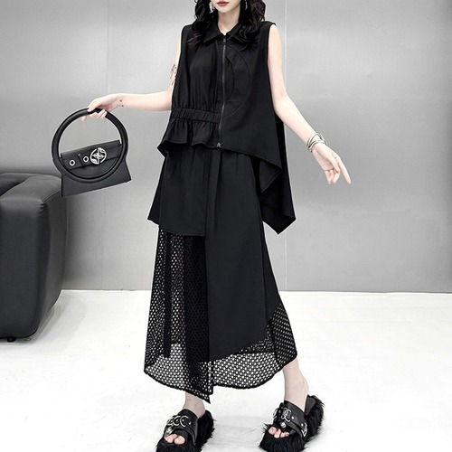 zip tops mesh skirt set up / l0728