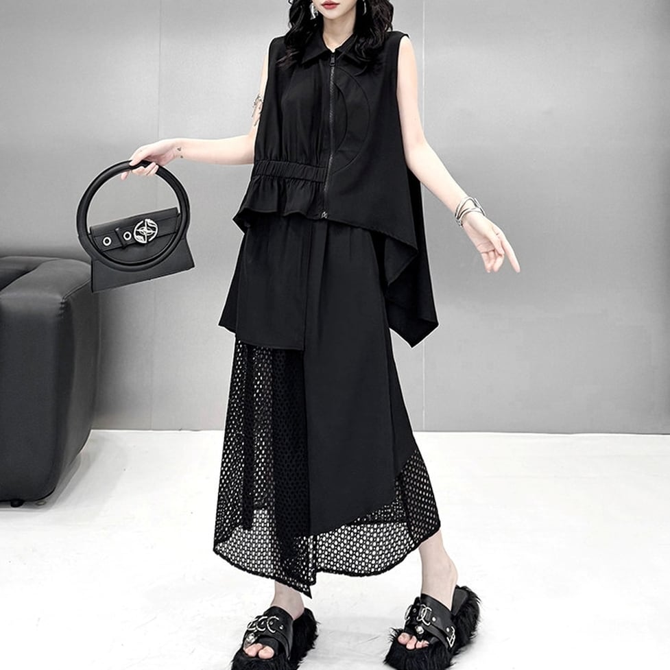 zip tops mesh skirt set up / l0728