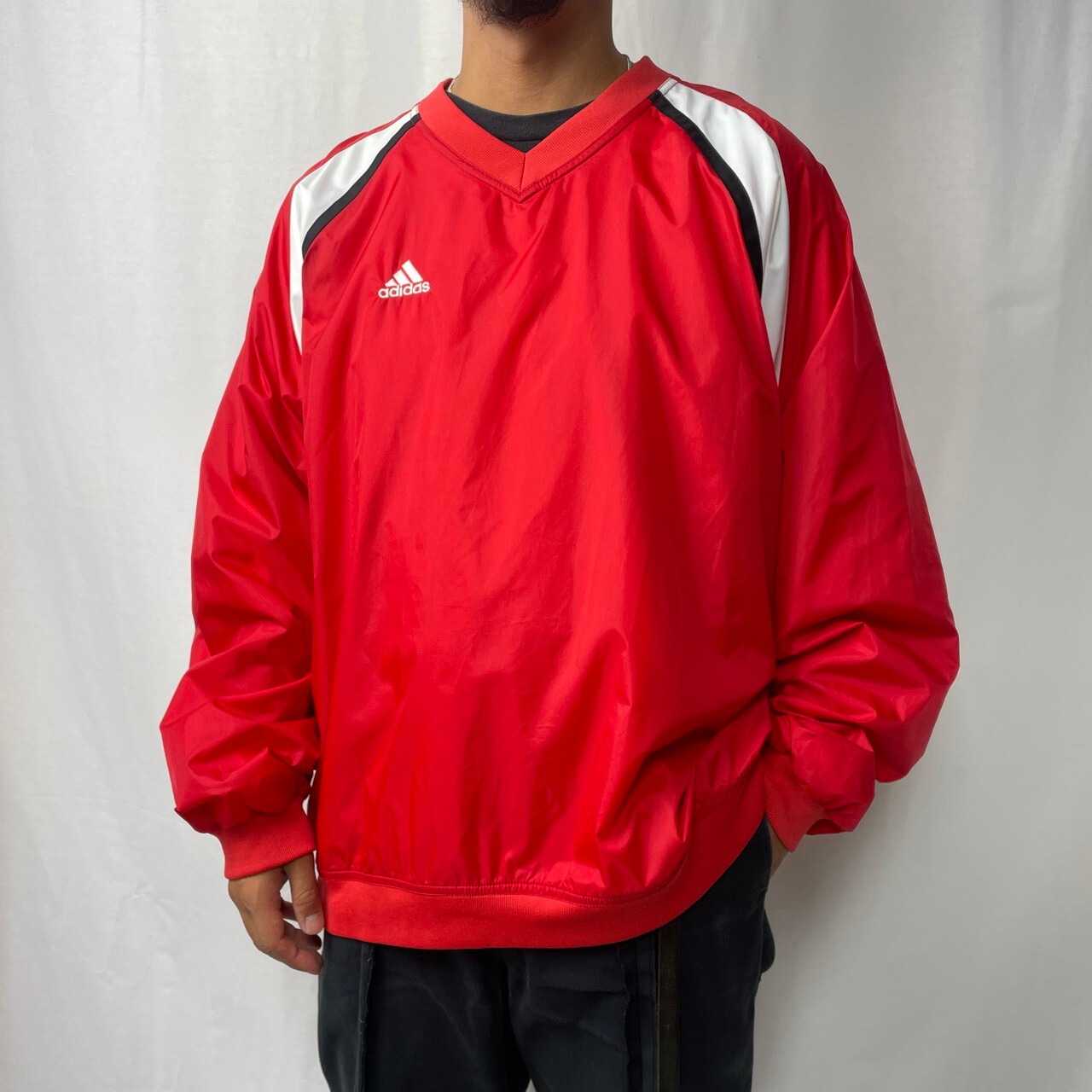 00年代 adidas TEAM アディダス パフォーマンスロゴ Vネック ナイロン 