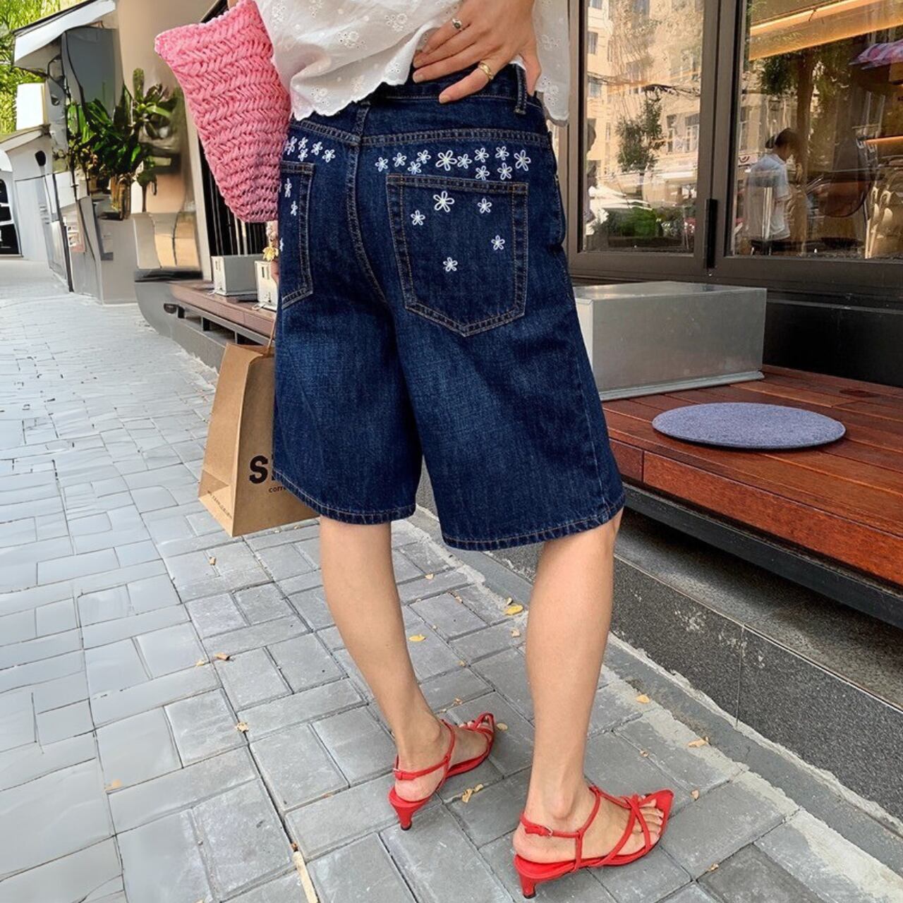 フラワーインディゴハーフパンツ R01290