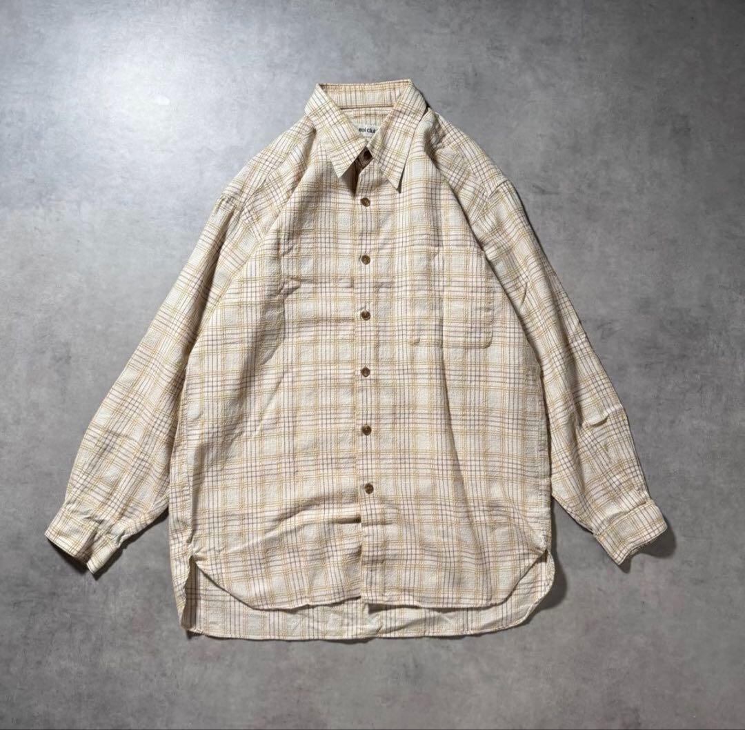 ヴィンテージ 90s チェック柄 厚手 ベージュ オーバーサイズ 古着 シンプル