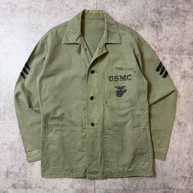 40's P-41 HBT Shirt Jacket USMC 40年代 後期 アメリカ軍 ヘリンボーン シャツ ジャケット ミリタリー ヴィンテージ ビンテージ  TT2026-0032