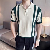 block striped knit polo shirt 00269