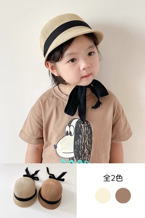 麦わら帽子 キッズ 日よけ帽子 子供 UVカット 麦らわハット ナチュラルカラー UV対策 日よけハット 日焼け対策 アウトドア お出かけ 紐付 リボン 人気 おすすめ かわいい おしゃれ プレゼント 贈り物 プレゼント 韓国子供服