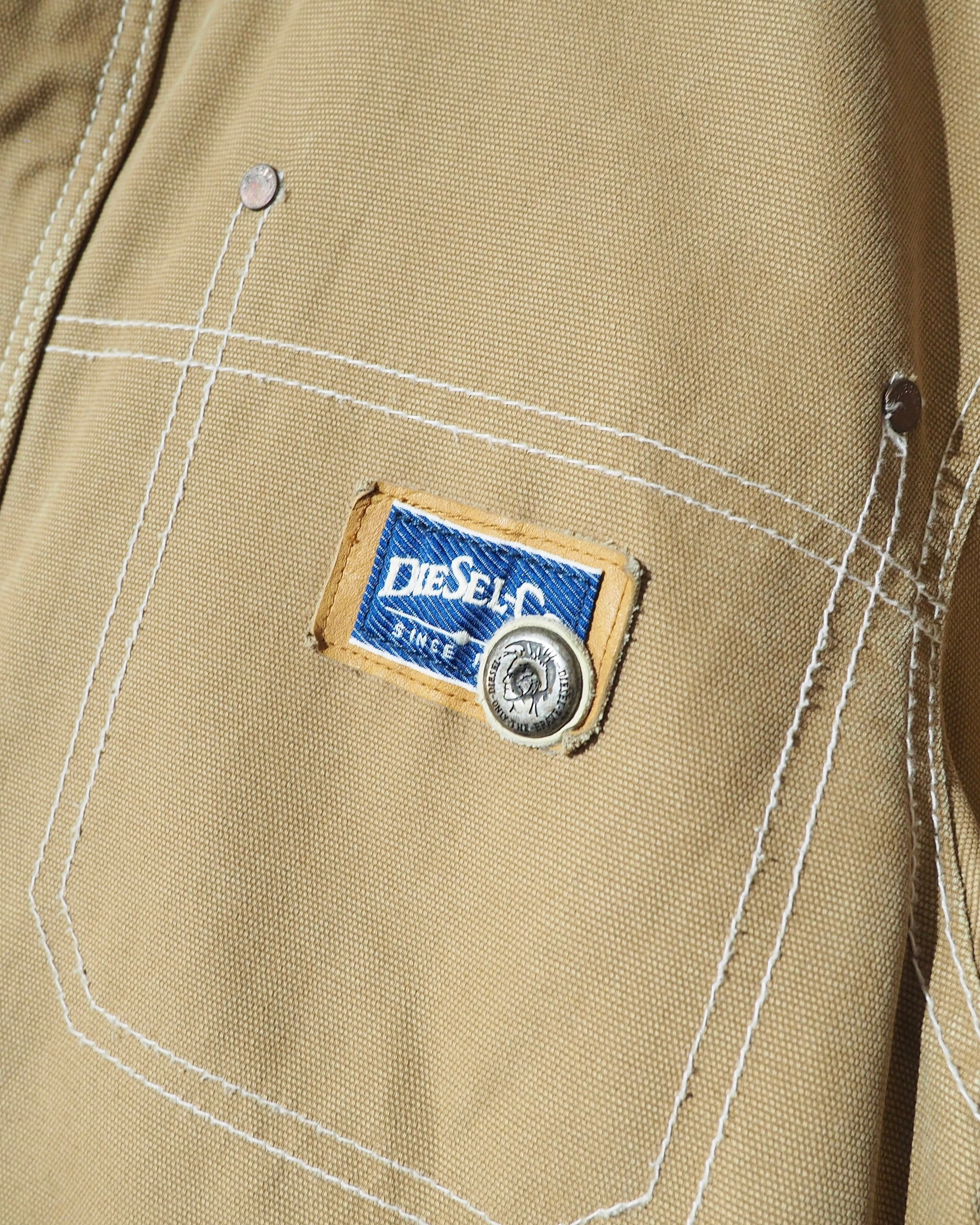 " DIESEL " Suede Leather Switching Cotton Duck Work Jacket