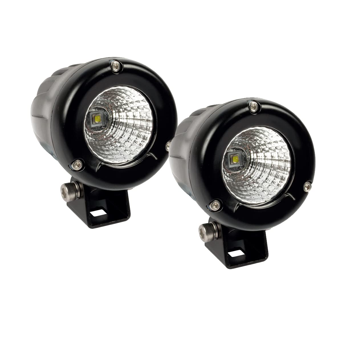 ミニサイズ LEDワークライト 丸形 バイク補助灯 10W 6000K フォグランプ オートバイ 自転車 カー用品 フラット型 広角 ノイズレス EMC対策品 DC12v 24v兼用 IP68防水 防塵 防振 2個セット Lightronic